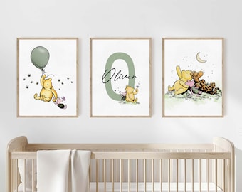 Winnie the Pooh Prints, Set of 3, Personalized Name Print, Winnie