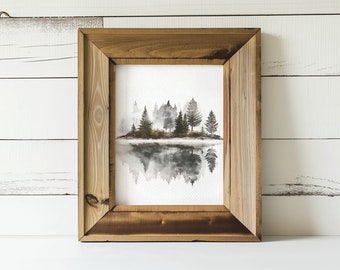 Tree Reflection Print, Watercolor Trees, Mountain Wall Art, Pine Trees Print, Tree Art, Tree Print, Watercolor Print, Nature, Cabin Decor