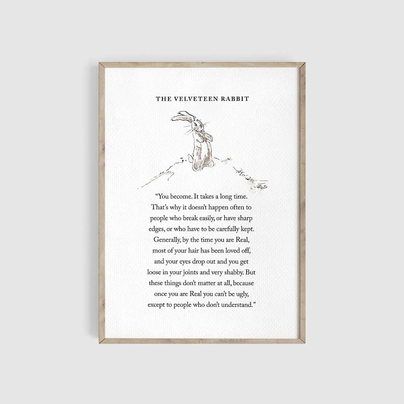 Velveteen Rabbit Quote Print, Nursery Wall Art, Nursery Prints, Motivational Print, Baby Shower Gift, Book Page Wall Art, Vintage Book Page White