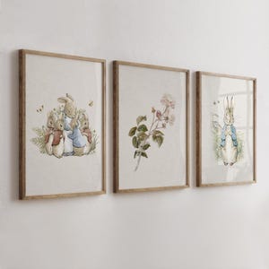 Peter Rabbit, Set of 3, Vintage Bunny Nursery Wall Art, Beatrix Potter Prints, Girl Nursery Wall Art, Rabbit Art Print, Baby Shower Gift immagine 3