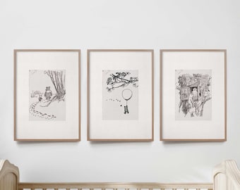 Winnie the Pooh Nursery, Set of 3, Classic Pooh Art Prints, Winnie the Pooh Art, Classic Pooh Nursery Art, Classic Winnie the Pooh