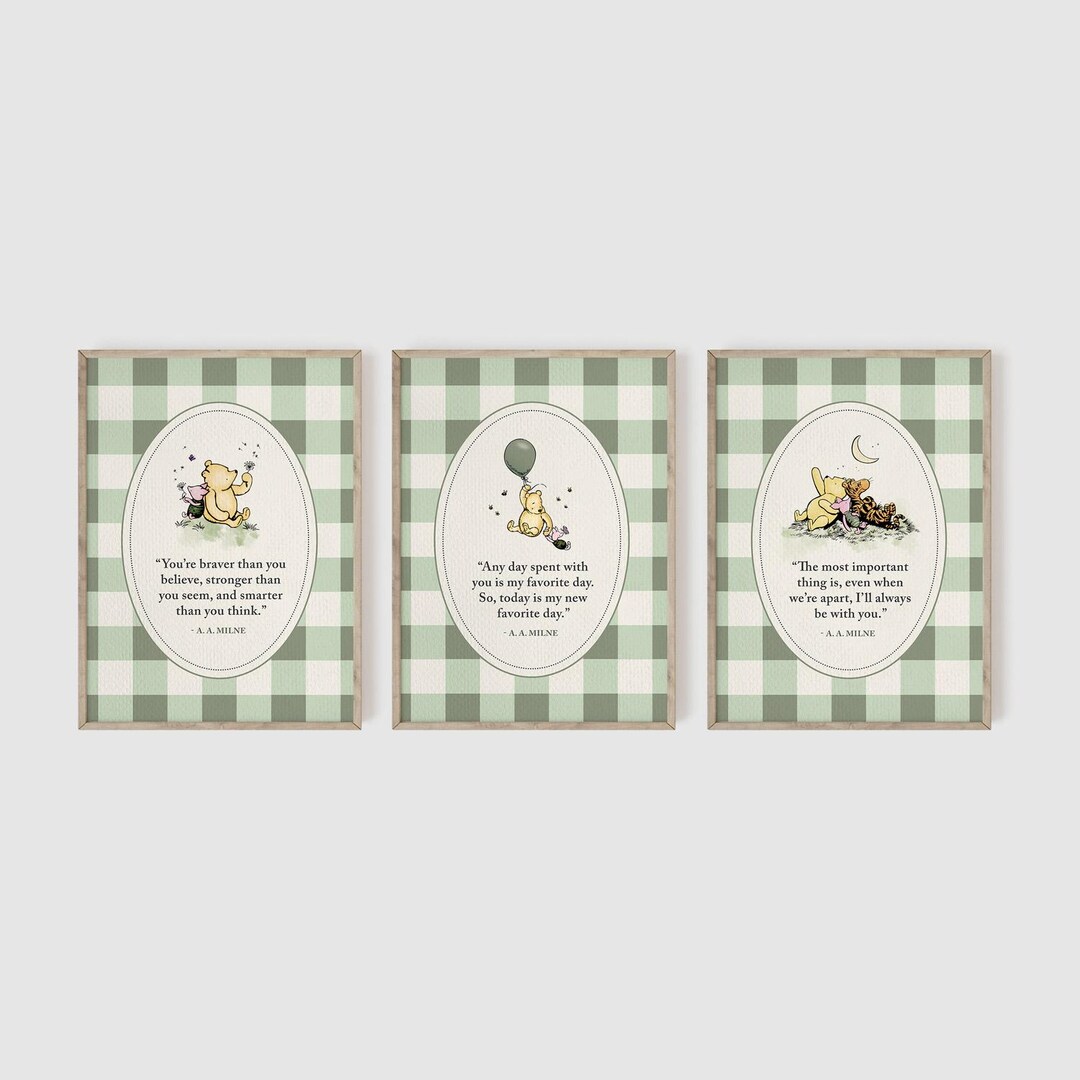 Set of 3 Classic Winnie the Pooh Nursery Art Prints, Inspirational ...