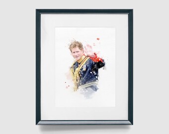 British Royal Family Collectables, Prince Harry Watercolor Art Print, Duke of Sussex, British Royal Family