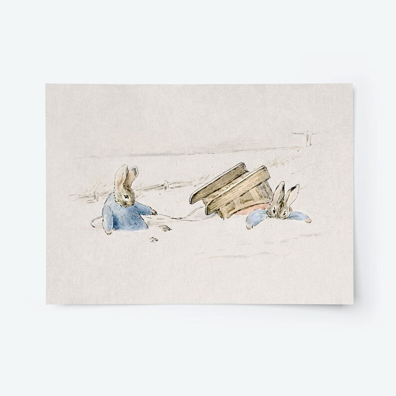 Peter Rabbit Sledding, Vintage Bunny Nursery Wall Art, Nursery Wall Art ...