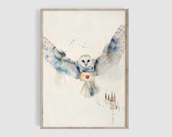 Snowy Owl Wall Art, Wizard Neutral Nursery, Wizarding Baby Decor, Fan Nursery Decor, Baby Shower Gift, Wizard Wall Decor, Wizard Poster