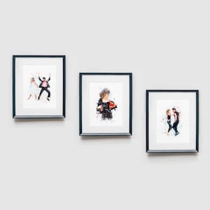 3 Set Olivia Newton-John Wall Art, Original Art, Grease Movie Poster, Art, Watercolor Art Prints, Pop Culture