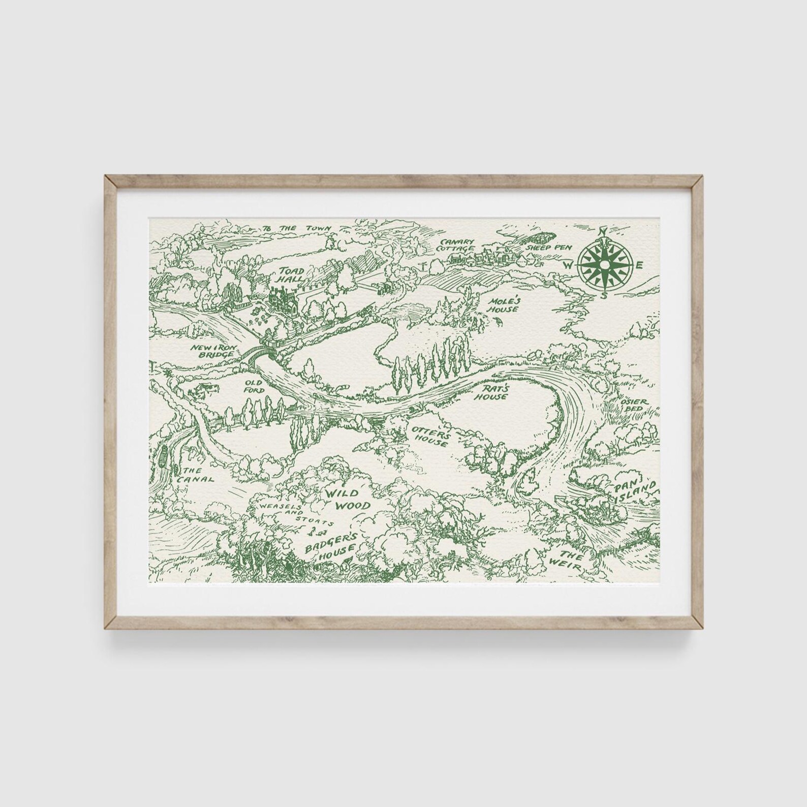 Wind in the Willows Sage Neutral Map Print, Childrens Room Decor, Map ...