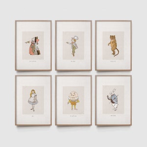 Alice in Wonderland Nursery, Set of 6 Prints, Nursery Wall Art, Nursery Decor, Alice Prints, Alice Home Decor