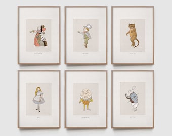 Alice in Wonderland Nursery, Set of 6 Prints, Nursery Wall Art, Nursery Decor, Alice Prints, Alice Home Decor