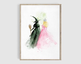 Wicked Witch of The East, Wizard of Oz Illustration, Glinda The Good Witch, Emerald City Art, Wizard of Oz Watercolor, Princess Art, Oz Art