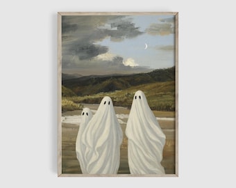 Halloween Painting Art Print, Vintage Halloween Wall Art, Halloween Decor, Spooky Gift, Ghost Oil Painting
