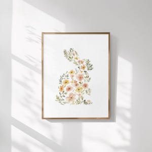 Floral Rabbit Illustration, Watercolor Bunny Easter Art Print, Cottagecore Nursery Decor image 3