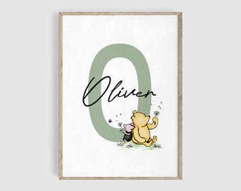 Winnie the Pooh Prints, Personalized Name Print, Winnie the Pooh Nursery, Classic Pooh Bear Wall Art, Gender Neutral, Baby Shower