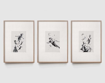 Peter Pan Nursery, Set of 3, Classic Peter Pan and Wendy Art Prints, Peter Pan Art, Classic Nursery Art, Nursery Wall Art, Nursery Decor
