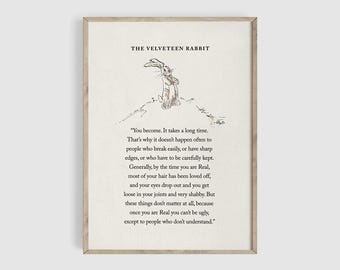 Velveteen Rabbit Quote Print, Nursery Wall Art, Nursery Prints, Motivational Print, Baby Shower Gift, Book Page Wall Art, Vintage Book Page