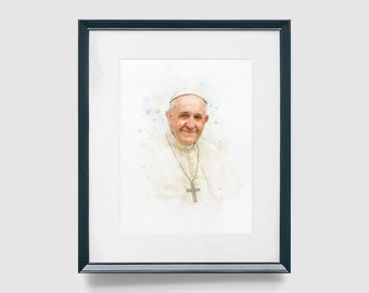 Pope Francis Wall Art, Pope Francis Drawing, Watercolor Wall Art, Spiritual Home Decor