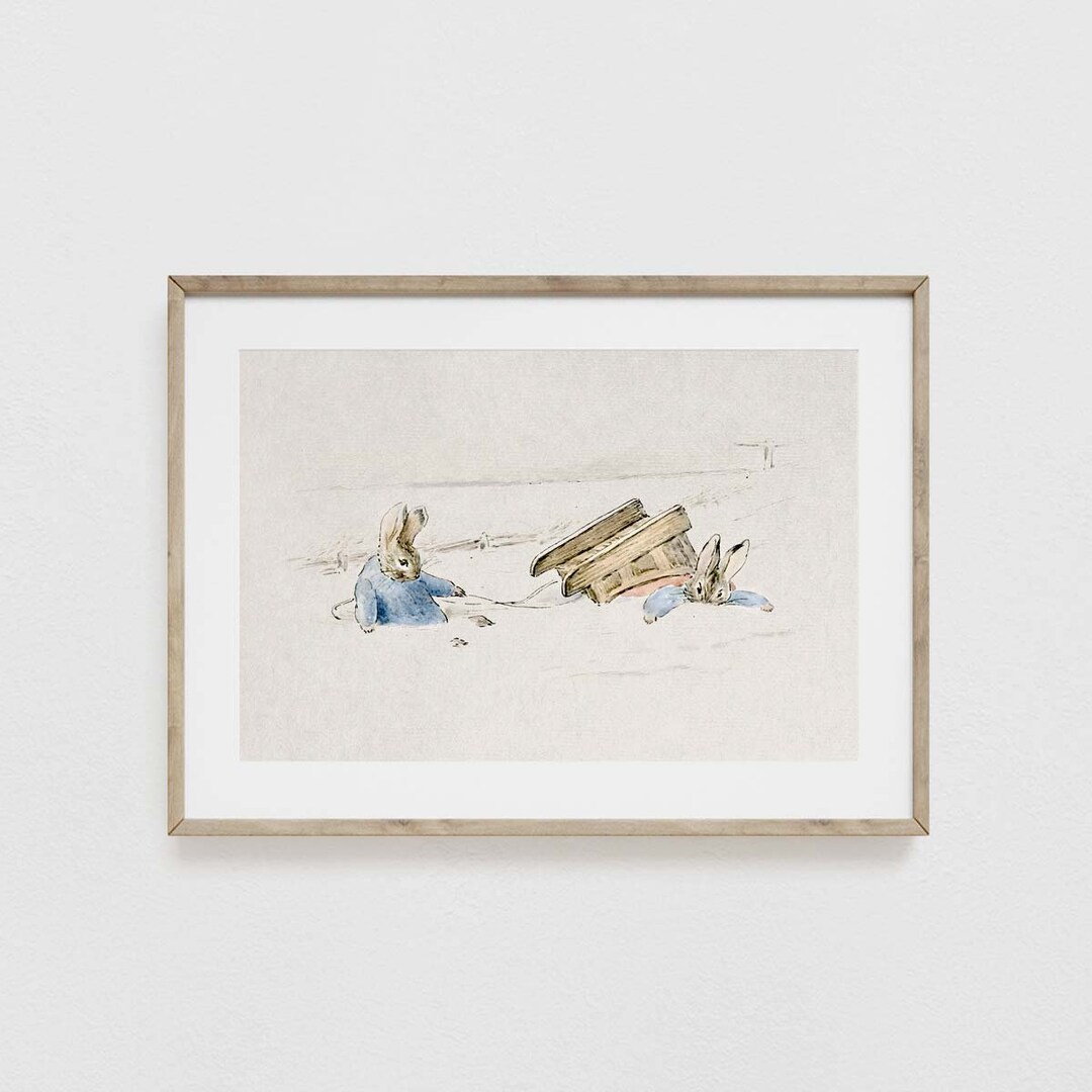 Peter Rabbit Sledding, Vintage Bunny Nursery Wall Art, Nursery Wall Art ...