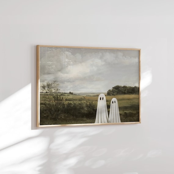 Cute Ghosts in a English Countryside, Giclée Prints, Ghost Art, Halloween Wall Art, Ghost Wall Decor, Ghost Decor, Halloween Art Print Decor