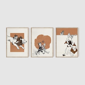 Wizard of Oz, Set Of 3 Prints, Nursery Wall Art, Kids Room Decor, Adult Nostalgia Gift, Fairy Tale Book Illustration, Wonderful Wizard of Oz