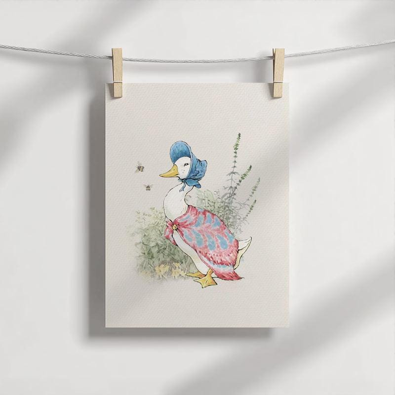 Jemima Puddleduck Art, Peter Rabbit, Beatrix Potter, Vintage Nursery ...
