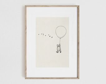 Winnie the Pooh Print Poster, Nursery Print, Kids Room, Baby Room, Pooh Print, Vintage Style, Black and White #1