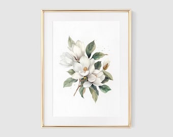 Magnolia Watercolor Art Print, Watercolor Floral Painting, Gifts For Her, Magnolia Farmhouse Decor, White Floral Art, Magnolia Painting