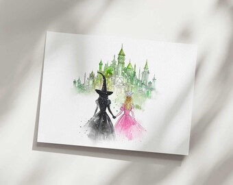 Wizard of Oz Illustration, Wicked Witch of The East, Glinda The Good Witch, Emerald City Art, Wizard of Oz Watercolor, Princess Art, Oz #2