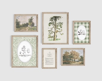 Winnie the Pooh Gallery Art Set, Nursery Prints, A.A. Milne, Childrens Gift, Woodland Nursery Kids Room, Sage Green Artwork, Baby Room Decor