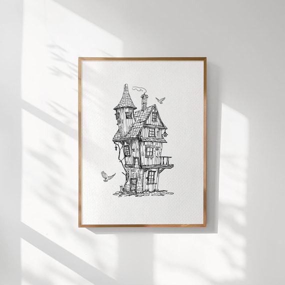 Wizard Wall Art, Cozy Burrow Artwork, Wizard School, Magic Wall Prints, Neutral Nursery, Fan Decor, Whimsical Art Print, Neutral Nursery