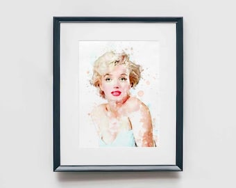 Marilyn Monroe Wall Art, Poster, Art, Watercolor Art Print, Pop Culture