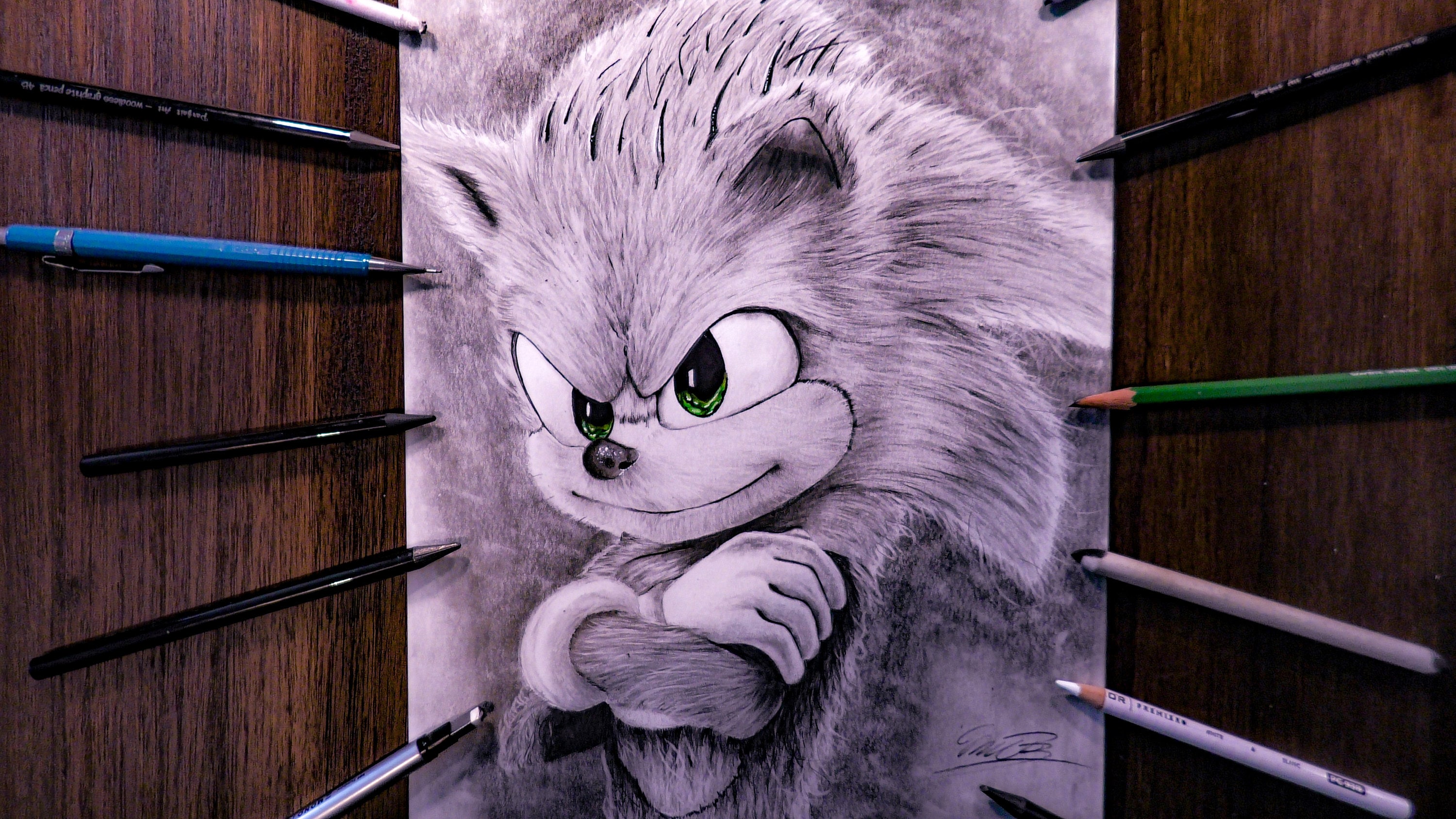 Drawing of Sonic the Hedgehog in Pencil - Etsy