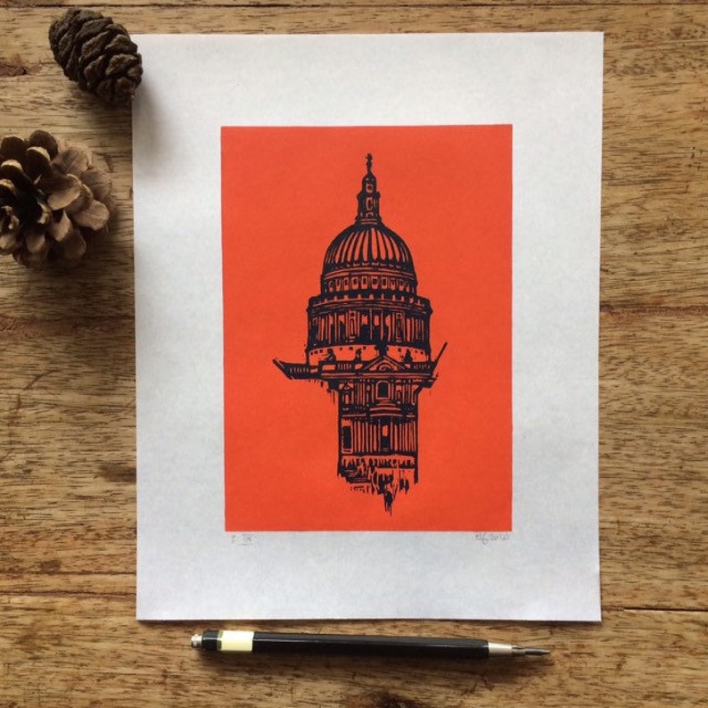 St Pauls Cathedral, London Original Linocut print London Architecture image 1