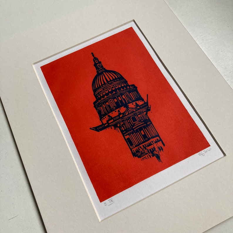 St Pauls Cathedral, London Original Linocut print London Architecture image 3