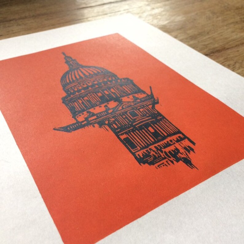 St Pauls Cathedral, London Original Linocut print London Architecture image 5