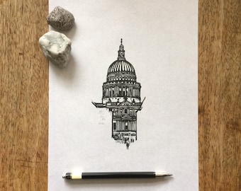 St Paul's Cathedral, London | Original linocut print | London Architecture