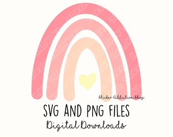 Boho Rainbow SVG and PNG Cut File | Simple Hand Drawn Rainbow Sticker for Cricut, Silhouette and Cameo  | Instant Digital Download DIY Pink