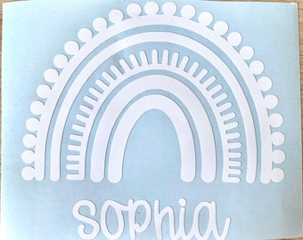 Boho Rainbow Vinyl Permanent Sticker. Dishwasher Safe. Waterproof. Weatherproof. Personalized Vinyl Decal. Custom Name Water Bottle Labels