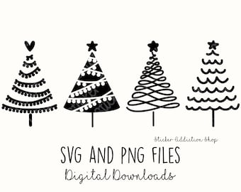 Christmas Tree Doodles | SVG and PNG Cut Files | Hand Drawn Icon | Cricut, Silhouette and Cameo  | Instant Digital Download | Vector Icons