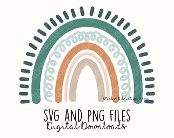 Boho Rainbow SVG and PNG Cut and Print File | Hearts Hand Drawn Rainbow Sticker for Cricut, Silhouette and Cameo | Instant Digital Download