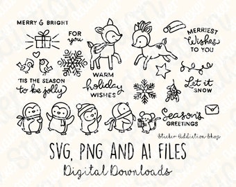 Christmas Doodles | SVG, PNG and Ai Cut Files | Hand Drawn Icon | Cricut, Silhouette and Cameo  | Instant Digital Download | Vector Icons