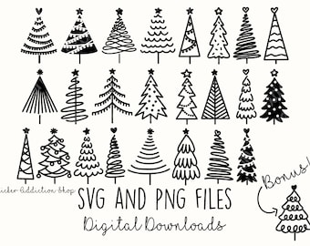 Christmas Tree Doodles | SVG and PNG Cut Files | Hand Drawn Icon | Cricut, Silhouette and Cameo  | Instant Digital Download | Vector Icons