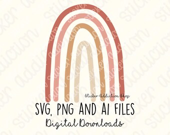 Modern Rainbow SVG, PNG and Ai Cut and Print File | Heart Hand Drawn Rainbow Sticker for Cricut, Silhouette and Cameo | DIY Digital Download