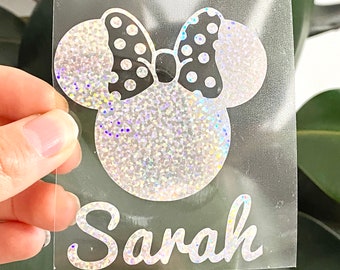 Minnie / Mickey Mouse Silhouette HTV | Personalized Iron-on Vinyl | Disney Glow In The Dark | Custom Baby Name | Easy DIY Decal T-shirt
