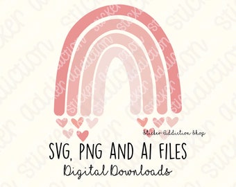 Modern Rainbow SVG, PNG and Ai Cut and Print File | Heart Hand Drawn Rainbow Sticker for Cricut, Silhouette and Cameo | DIY Digital Download