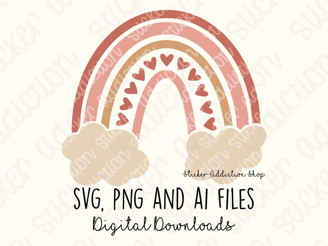 Boho Rainbow SVG and PNG Cut File | Hand Drawn Rainbow Sticker for ...