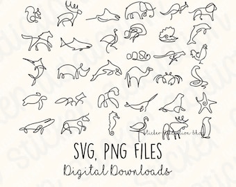 Monoline Animal Drawings | SVG and PNG Cut Files | Hand Drawn Icon | Cricut, Silhouette and Cameo  | Instant Digital Download | Vector Icons