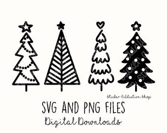 Christmas Tree Doodles | SVG and PNG Cut Files | Hand Drawn Icon | Cricut, Silhouette and Cameo  | Instant Digital Download | Vector Icons