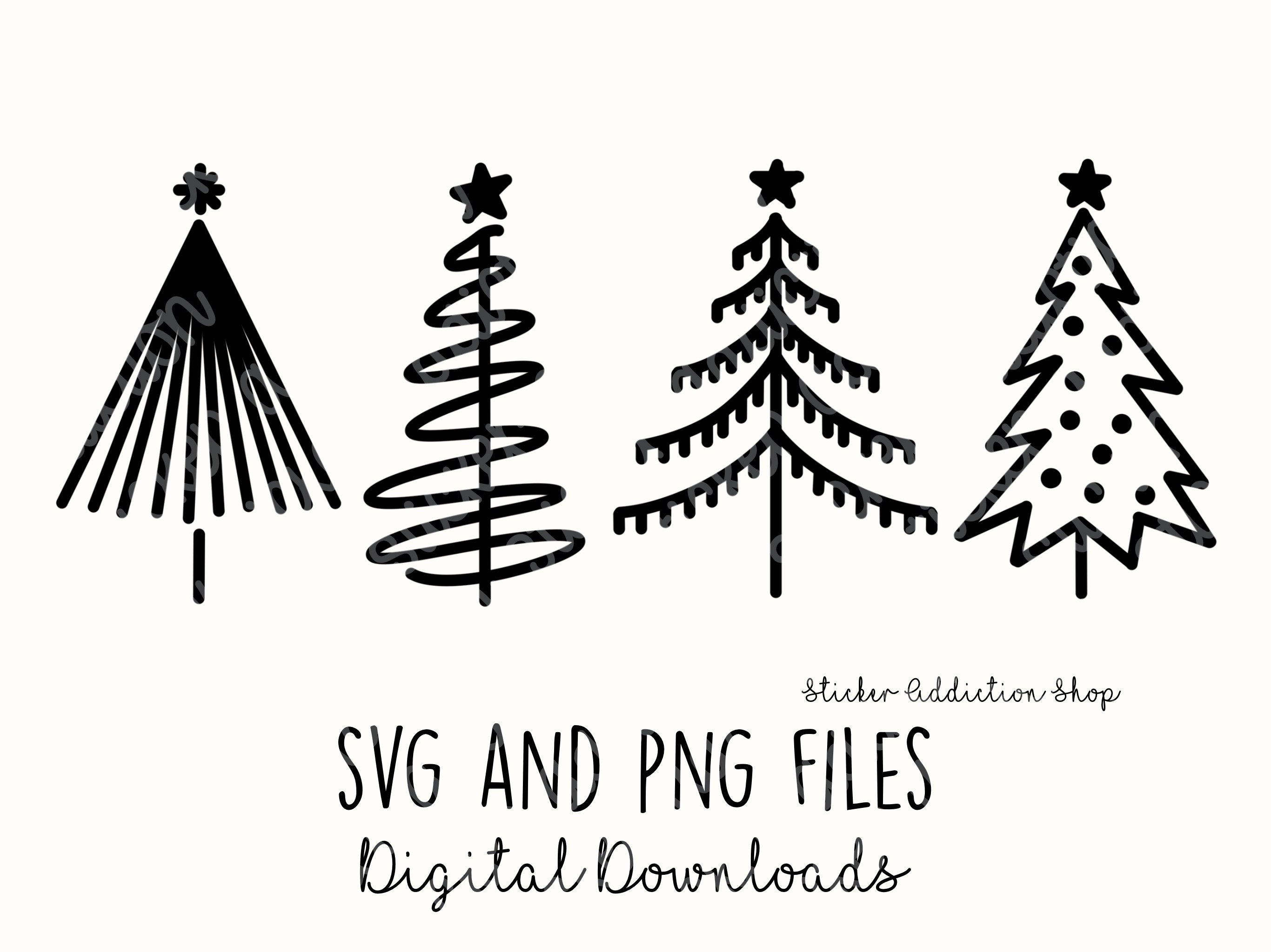 Christmas Tree Doodles | SVG and PNG Cut Files | Hand Drawn Icon | Cricut, Silhouette and Cameo  | Instant Digital Download | Vector Icons