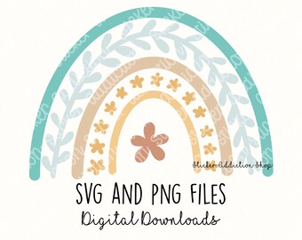 Boho Rainbow SVG and PNG Cut and Print File | Hearts Hand Drawn Rainbow Sticker for Cricut, Silhouette and Cameo | Instant Digital Download