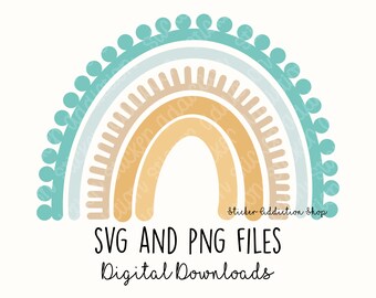 Boho Rainbow SVG and PNG Cut and Print File | Hearts Hand Drawn Rainbow Sticker for Cricut, Silhouette and Cameo | Instant Digital Download